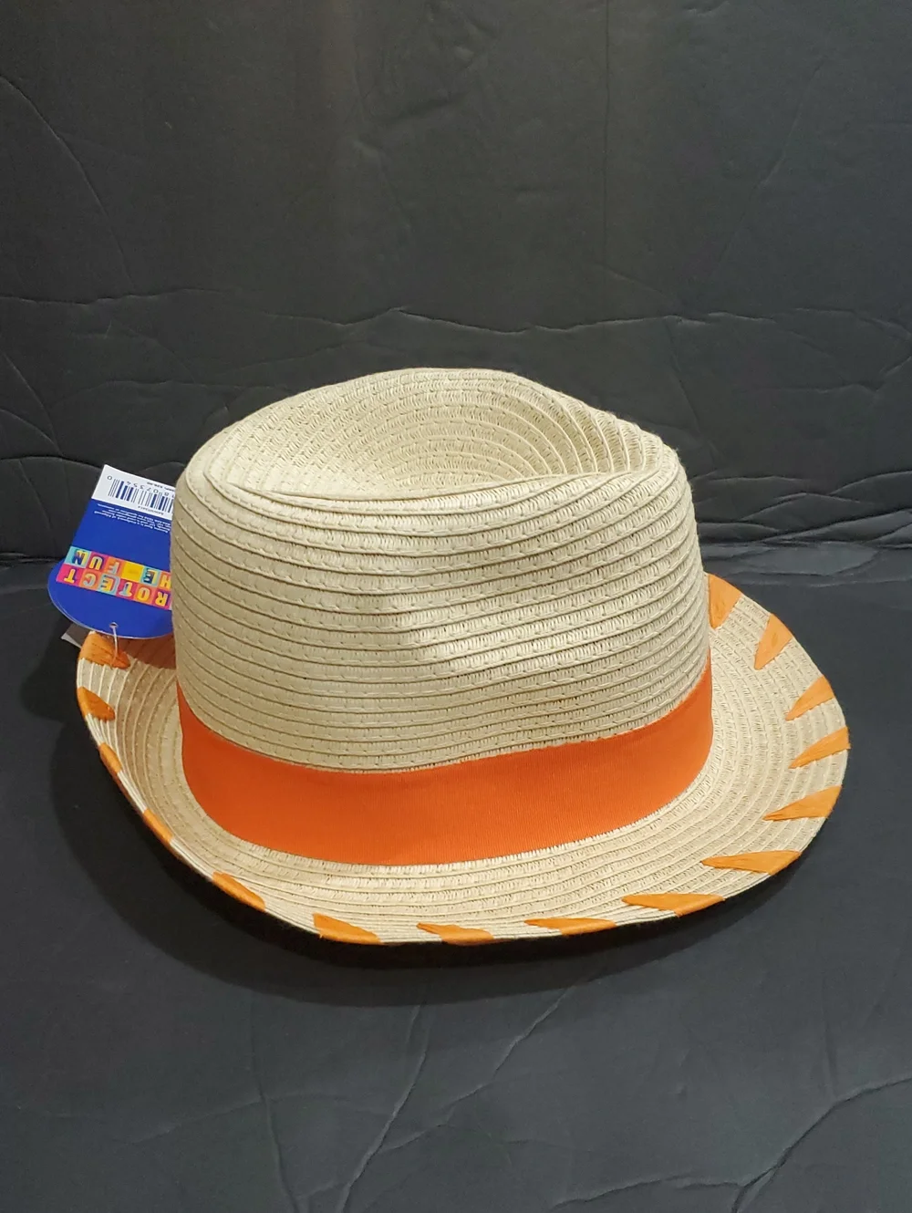 Banana Boat beige and orange whipstitch style trim upf50+ raffia fedora sun hat